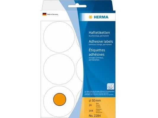 HERMA - Papir - permanet adhesiv - luminøs oransje - 50 mm rund 144 rull(er) (24 ark x 6) flerbruks merkelapper
