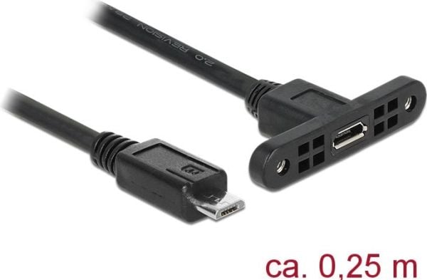 Delock - USB forlængerkabel - Micro-USB Type B (han) til Micro-USB Type B (hun) panelmonterbar - USB 2.0 - 25 cm - lajittelu