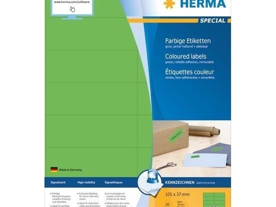 HERMA 4554, Grønn, Rektangel, A4, Universell, Matte, Laser/Blekkskriver