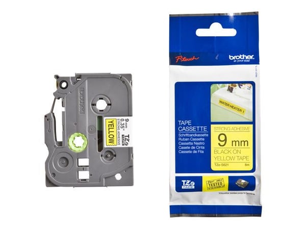Brother TZS621 - Svart på gult - Rull (0,9 cm x 8 m) laminert teip - for P-Touch PT-1010, 1080, 1090, 1230, 1290, 18, 2100, 2110, 2430, 3600, 7100,...