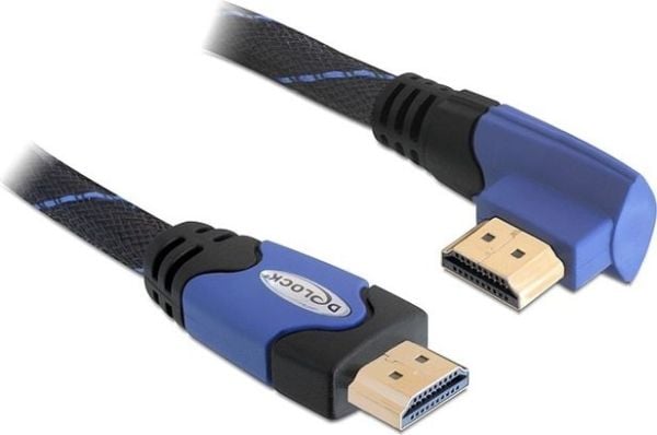 Delock High Speed HDMI with Ethernet - HDMI-kabel med Ethernet - HDMI hann til HDMI hann - 2 m - 90° kontakt