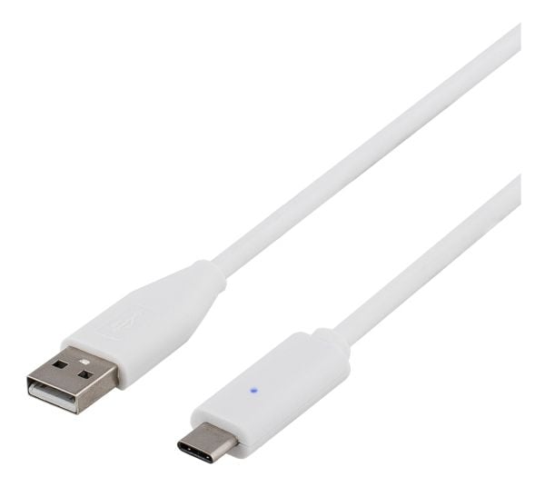 Deltaco USBC-1008, 0,5 m, USB C, USB A, USB 2.0, Valkoinen