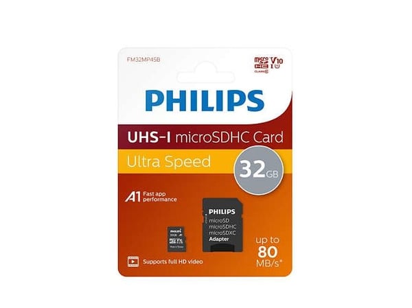 Philips FM32MP45B/00, 32 GB, MicroSDXC, Luokka 10, UHS-I, 80 MB/s, Class 1 (U1)