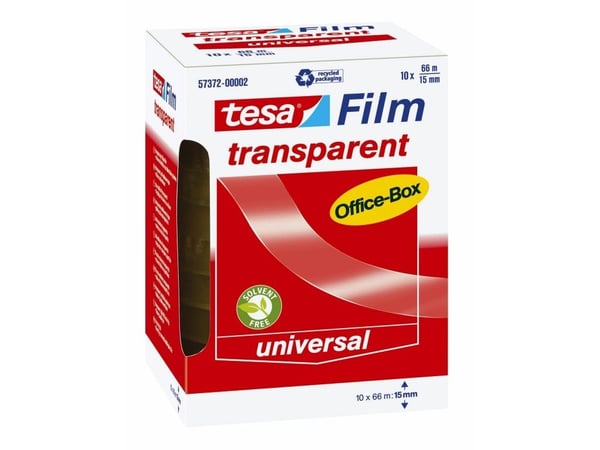 TESA tesafilm, 66 m, Gjennomsiktig, Polypropylen, 15 mm, Boks, 10 stykker
