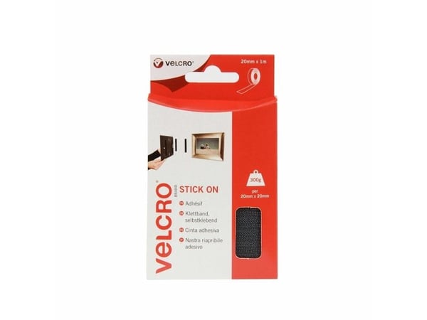 Velcro VEL-EC60211, Musta, 20 mm, 1 m, 1 kpl, Laatikko