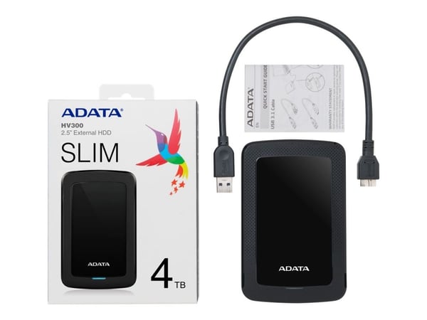 ADATA HV300 - Harddisk - 4 TB - ekstern (bærbar) - USB 3.1 - 256-bit AES - svart