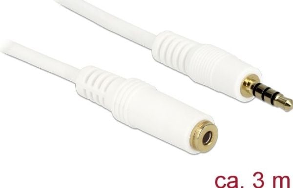 Delock - Lydkabel - mini-phone stereo 3.5 mm hann til mini-phone stereo 3.5 mm hunn - 3 m - hvit