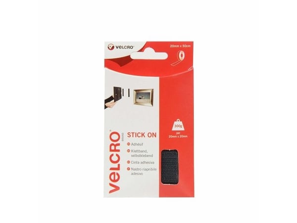 VELCRO® VEL-EC60225 borrelåsbånd for liming, statisk loop, 500 mm x 20 mm, sort (0,5 m)