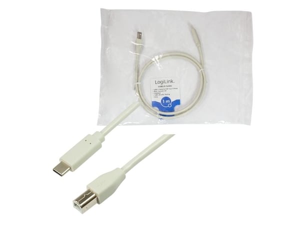 LogiLink CU0160, 1 m, USB C, USB B, USB 2.0, 480 Mbit/s, Valkoinen