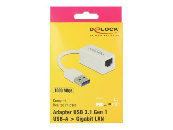 Delock - Nettverksadapter - USB 3.1 Gen 1 - Gigabit Ethernet x 1 - hvit