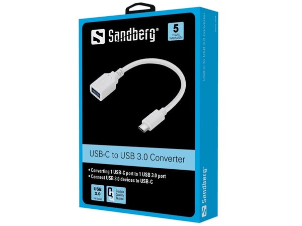 Sandberg - USB-sovitin - USB Type A (hun) til 24 pin USB-C (han) - USB 3.1 - 10 cm