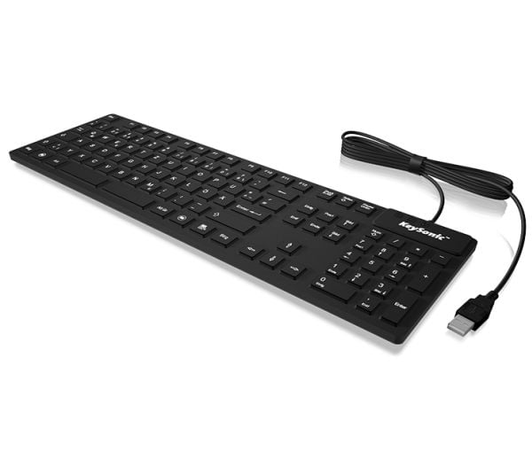 KeySonic KSK-8030 IN (US), Full størrelse (100 og), Koblet med ledninger (ikke trådløs), USB, QWERTY, Sort