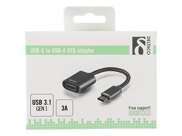 DELTACO - USB-adapter - 24 pin USB-C (hane) till USB typ A (hona) - USB 3.1 Gen1 OTG - 3 A - 11 cm - rymdgrå