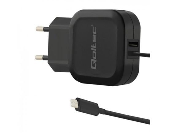 Qoltec - Strømadapter - 17 watt - 3.4 A - 2 utgangskontakter (USB, USB-C) - svart