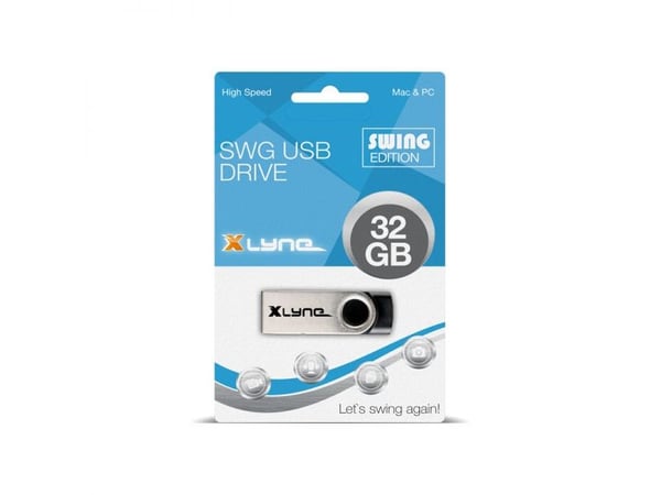 xlyne Swing SWG, 64 GB, USB Type-A, 2.0, 8 MB/s, Svivel, Svart, Sølv