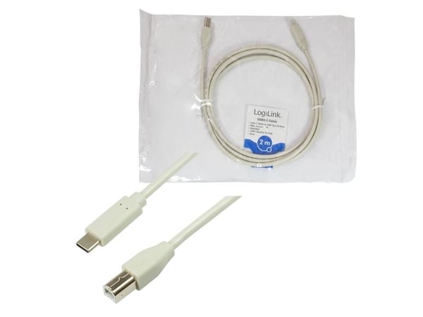 LogiLink CU0161, 2 m, USB C, USB B, USB 2.0, 480 Mbit/s, Grå
