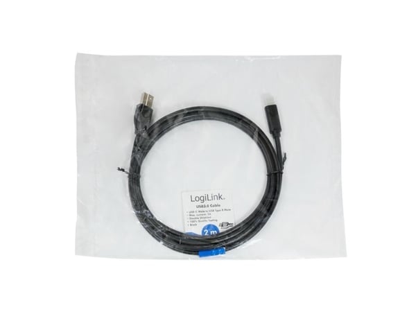 LogiLink CU0163, 2 m, USB C, USB B, USB 3.2 Gen 1 (3.1 Gen 1), 5 Gbit/s, Sort