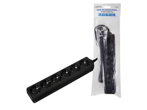 LogiLink LPS238B, 1,5 m, Sisätila, IP20, Musta, 6 AC-pistorasia(a), 250 V