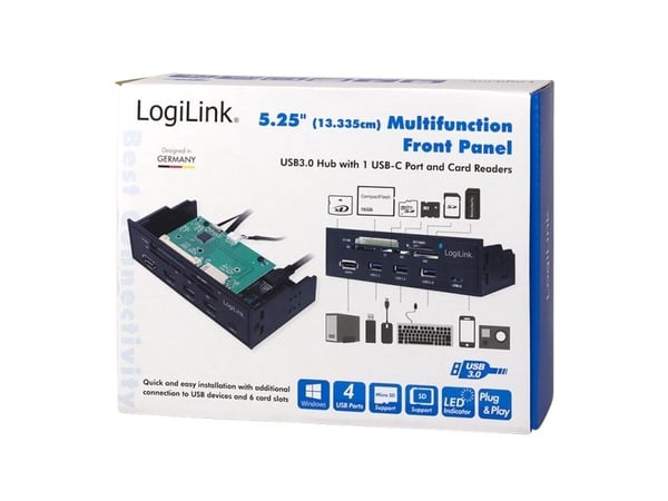 LogiLink UA0341, Compact flash (CF), MS Micro (M2), Memory stick (MS), MicroSD (TransFlash), SD, xD, musta, 5.25", 5000 Mbit/s, RoHS, CE, SATA, SATA