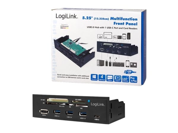 LogiLink UA0341, Compact flash (CF), MS Micro (M2), Memory stick (MS), MicroSD (TransFlash), SD, xD, musta, 5.25", 5000 Mbit/s, RoHS, CE, SATA, SATA