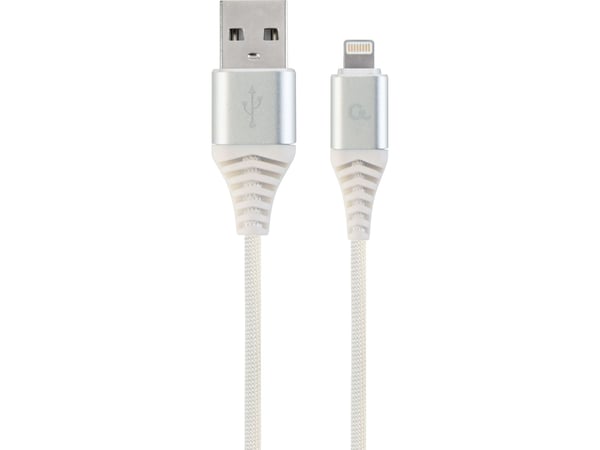 Gembird CC-USB2B-AMLM-2M-BW2, 2 m, Lightning, USB A, Uros, Uros, Hopea, Valkoinen