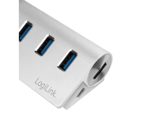 LogiLink CR0045, USB 3.2 Gen 1 (3.1 Gen 1) Type-A, USB 3.2 Gen 1 (3.1 Gen 1) Type-A, MicroSD (TransFlash), SD, 5000 Mbit/s, Sølv, Aluminium