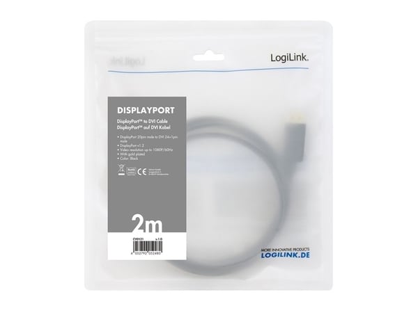 LogiLink CV0133, 5 m, DisplayPort, DVI, Hanstik, Suora, Suora