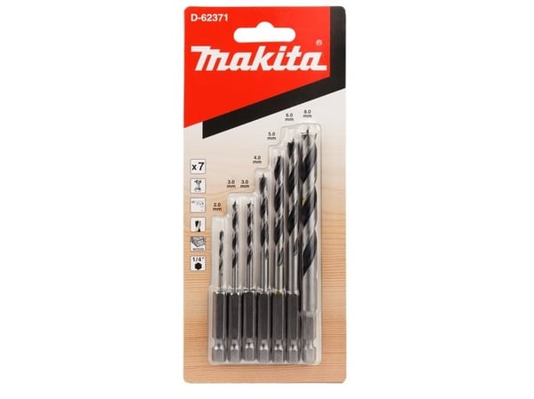 Makita - Borsett - for tre - 7 deler - 5 mm, 6 mm, 8 mm, 4 mm, 3 mm, 2 mm - 1/4" - heksagonal - lengde: 75 mm, 100 mm, 110 mm, 115 mm, 90 mm, 69 mm...