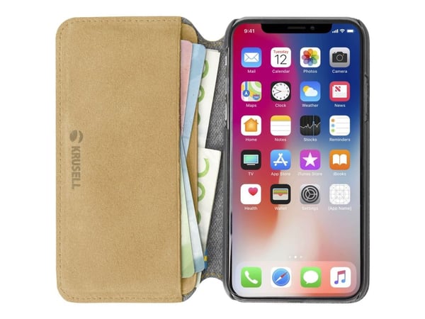 Krusell Broby - Flipdeksel for mobiltelefon - premium semsket skinn - cognac - for Apple iPhone XS Max