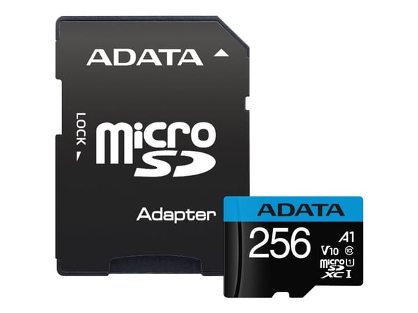 ADATA Premier - Flashminnekort (microSDXC til SD-adapter inkludert) - 256 GB - Video Class V10 / UHS-I U1 / Class10 - microSDXC UHS-I
