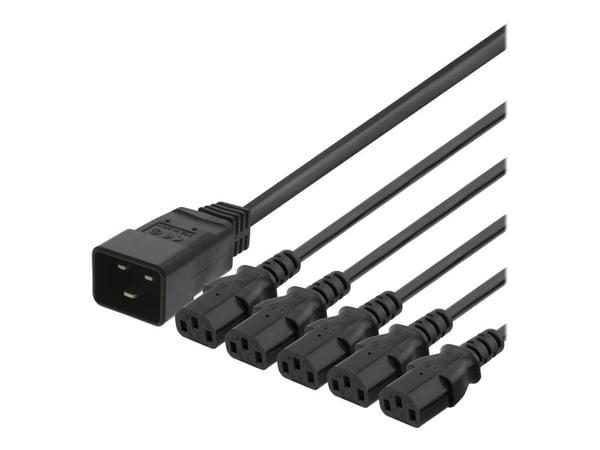 DELTACO - Strømsplitter - IEC 60320 C20 til power IEC 60320 C13 - 250 V - 16 A - 2 m - svart