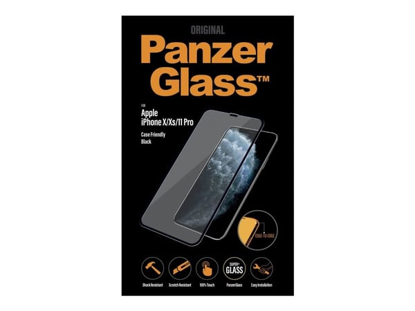 PanzerGlass™ | Case-Friendly - Skærmbeskytter for mobiltelefon - Edge-to-Edge passform - rammefarve sort | Apple iPhone X/XS/11 Pro
