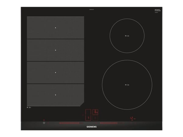 Siemens iQ700 EX675LEC1E - Induksjonskomfyrtopp - 4 plater - Nisje - bredde: 56 cm - dybde: 49 cm - svart - med sidepynt av rustfritt stål, - med f...