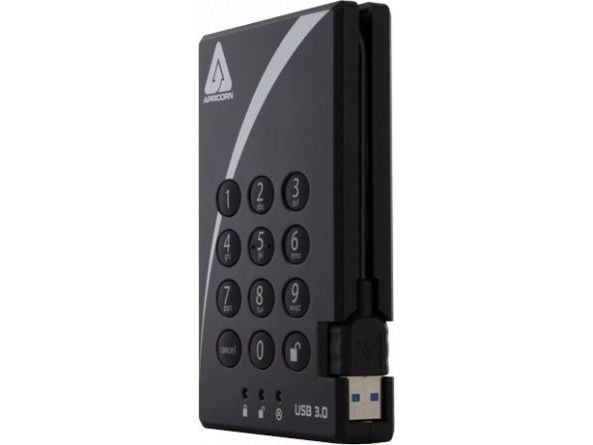 Apricorn Aegis Padlock 3.0 A25-3PL256-1000 - Harddisk - kryptert - 1 TB - ekstern (bærbar) - 2.5" - USB 3.0 - 5400 rpm - buffer: 8 MB - FIPS 197