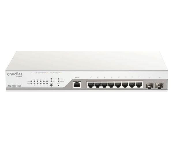 D-Link Nuclias Cloud-Managed DBS-2000-10MP - Switch - 8 x 10/100/1000 (PoE+) + 2 x Gigabit SFP - PoE+ (130 W)