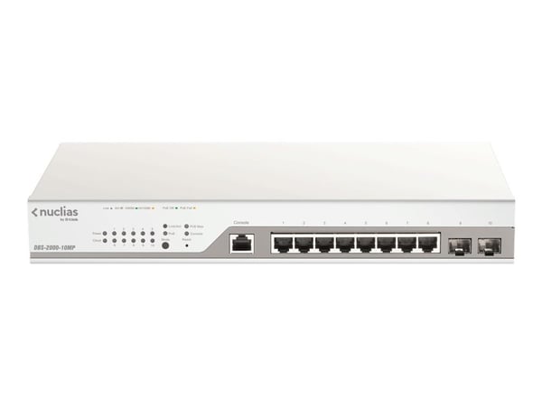 D-Link Nuclias Cloud-Managed DBS-2000-10MP - Switch - 8 x 10/100/1000 (PoE+) + 2 x Gigabit SFP - PoE+ (130 W)