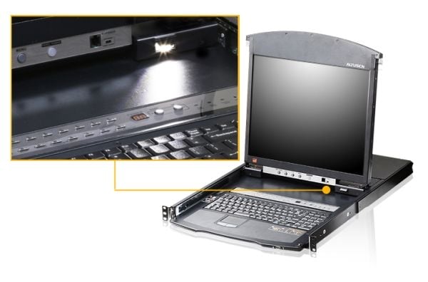 ATEN 1-lokal/fjärran delad åtkomst, 8-portars Cat 5 Dual Rail LCD KVM over IP-switch med kedjekopplingsport, 43,2 cm (17"), LCD, USB, PS/2, USB, PS...