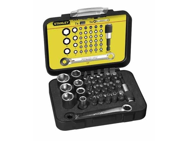 Stanley 1-13-907, 37 stykker, Hexagon, Philips, Pozidriv, Sporet, Tamper torx, Torx, 1/4", PH 0, PH 1, PH 2, PH 3, PH 4, PZ 0, PZ 1, PZ 2, PZ 3, PZ...