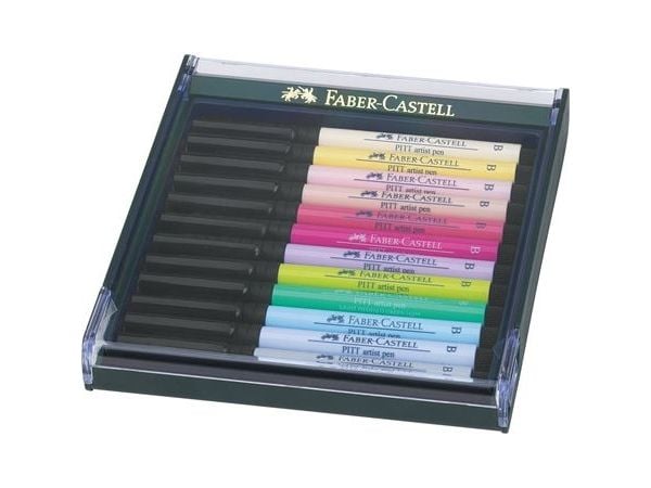 Faber-Castell PITT Artist Pen B - Børstepenn - permanent - assorterte pastellfarger - tusj (en pakke 12)