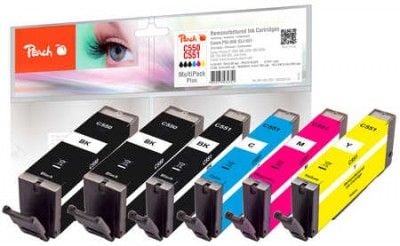 Peach Multi Pack Plus - 6-pack - S - svart, gul, cyan, magenta, fotosort - kompatibel - gjenfabrikert - blekkpatron (alternativ for: Canon CLI-551,...