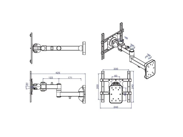 ROLINE 17.03.1169, 25 kg, 75 x 75 mm, 200 x 200 mm, Sort