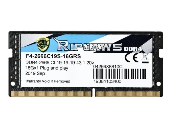 G.Skill Ripjaws - DDR4 - modul - 16 GB - SO DIMM 260-pin - 2666 MT/s / PC4-21300 - CL19 - 1.2 V - ikke-bufret - ikke-ECC