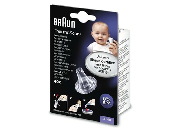 Braun LF40 - Termometer linser filter - til termometer (pakke med 40) - for Braun ThermoScan IRT 4020; ThermoScan ExacTemp IRT 4020