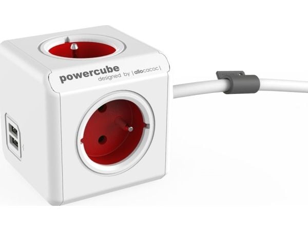 Allocacoc PowerCube extended usb - Virranjakoyksikkö - AC 250 V - lähtöliittimet: 4 (USB, tyyppi E) - 1,5 m johto - Boston red - Boston red