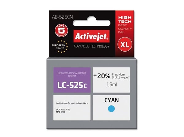 Activejet AB-525CN, Høyt (XL) utbytte, Fargestoffbasert blekk, 15 ml, 1 stykker, Enkeltpakke