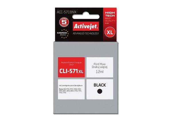 Activejet ACC-571BNX, Høyt (XL) utbytte, Pigmentbasert blekk, 12 ml, 5565 sider, 1 stykker, Enkeltpakke