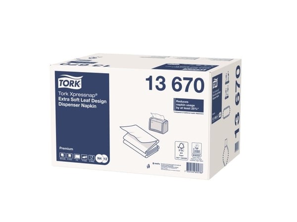 Serviet Tork N4 Xpressnap Premium 13670 hvid interfold 2-lag m/præg/bladmønster - (4000 stk.)