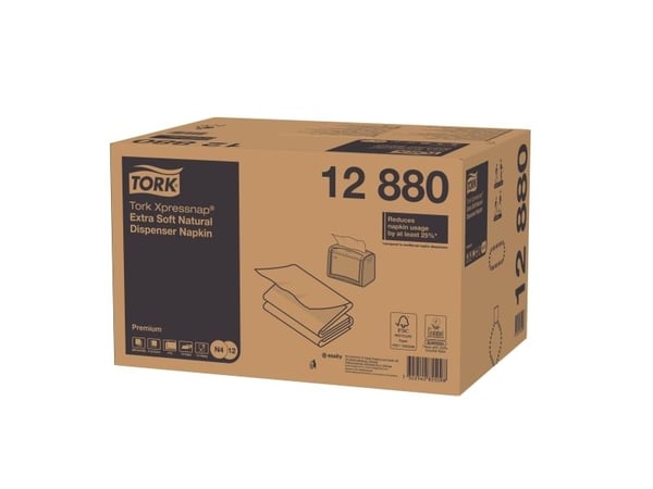 Servietter til dispenser, Tork, N4 2-fold Natur Premium, 2 lag, natur 165mmx213mm, pakke a 8000 stk