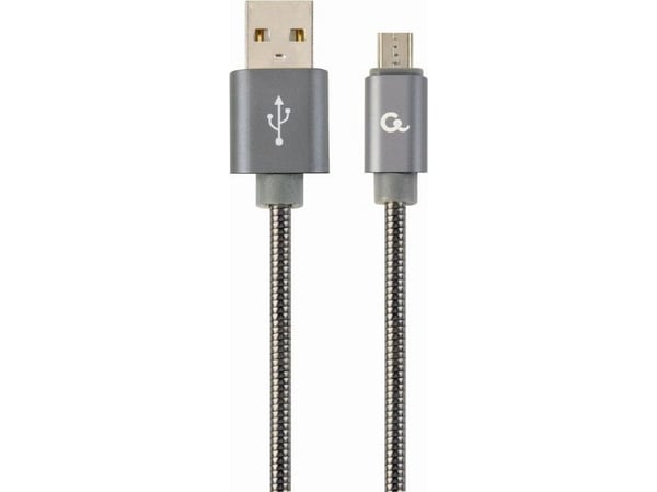Cablexpert Premium spiral metall - USB-kabel - Micro-USB Type B (hann) til USB (hann) - USB 2.0 - 2,1 A - 2 m - metallgrå