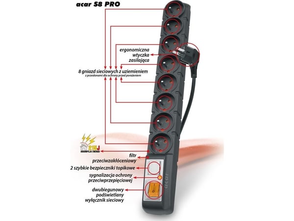 Acar S8 PRO 8-pistorasia 5 m musta (W0144)